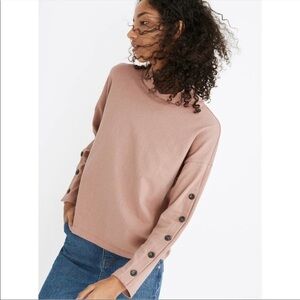 Womens Madewell Button Sleeve Turtleneck Top